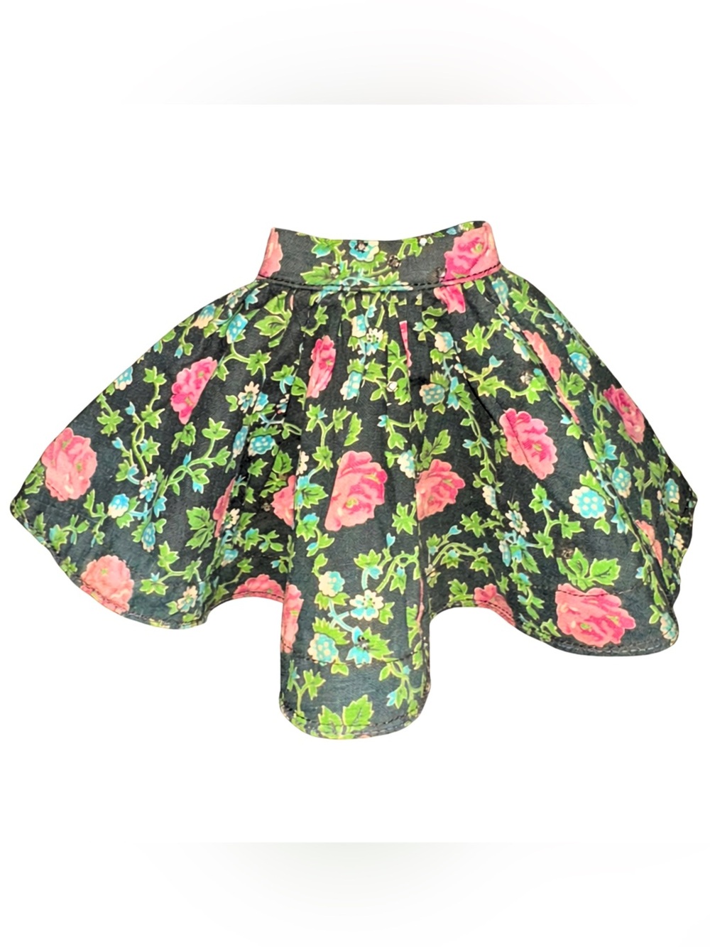 Vintage 70’s Barbie Doll A-line Pleated Midi Skirt Black Rose Floral Rhinestones